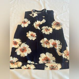 Ivanka Trump Floral Sleeveless Navy Top Size Medium